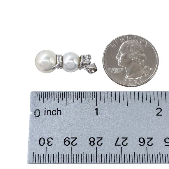 Estate Sterling Silver 925 White Pearl Cubic Zirconia Snowman Pendant - Picture 7 of 8